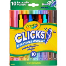 Crayola Marker 4 mm Chisel, Conical Marker Point - Retractable - Washable - Assorted Ink - Water Based - Assorted Plastic Barrel - 10 / Pack