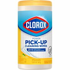 Clorox Power Pick-Up Cleaning Wipes Lemon Verbena Scent - Pre-moistened, Textured, Residue-free - White - 75 Tub - 1 Each