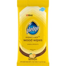 Pledge Lemon Enhancing Polish Wipes Lemon Scent - 10" Length x 7" Width - Pre-moistened, Wax-free - Yellow - 24 / Pack