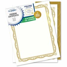 Geographics Premium Certificates with Gold Seals 65 lb Basis Weight - 11" Width - Inkjet Compatible - Gold, Assorted, Multicolor with Gold Border - Card Stock, Foil - 12 / Pack