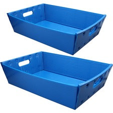 Flipside Plastic Welded Letter Trays 4.50" Height x 18" Width x 12" Depth - Welded, Handle, Compact, Stackable, Storage Space, Durable - Blue - Plastic - 2 / Pack