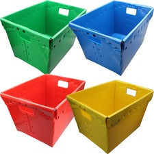 Flipside Primary Assorted Plastic Storage Postal Tote - 4 Pack Internal Dimensions: - External Dimensions: Height x 13.3" Width x 11.6" Depth x 18.3" Height - 11 gal - Lid Closure - Rugged - Plastic - Assorted - For Moving, Storage - 4 / Pack