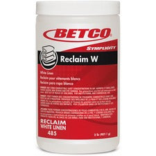 Betco Symplicity Reclaim W Laundry Powder For Linen - 32 oz (2 lb) - Mild Chlorine Scent - Easy to Use, Low Foaming - Off White Jar - 6 / Carton