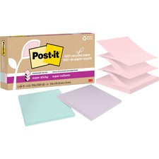 Post-it® Super Sticky Adhesive Note 420 - 3" Flag/Note Width x 3" Flag/Note Length - 70 Sheets per Pad - Assorted Wanderlust Pastel - Removable, Repositionable, Recyclable, Pop-up - Recycled - 6 / Pack