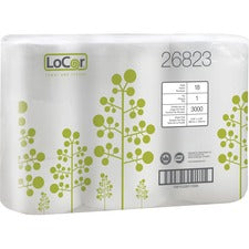 LoCor High-Capacity Bath Tissue 1 Ply - 3.85" Width x 4.05" Length - 3000 Sheets/Roll - White - 18 Rolls Per Pack - 6 Pack - 3 / Carton