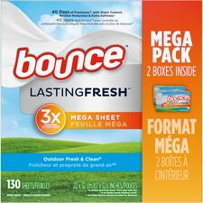 Bounce Mega Dryer Sheets Sheet - Outdoor Fresh Scent - 65 / Box - 2 / Pack - White