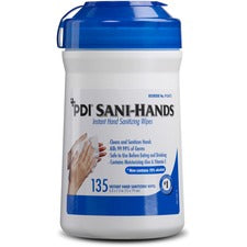PDI Sani-Hands Instant Hand Sanitizing Wipes 6" Width x 7.50" Length - White - 135/Tub - 12 / Carton