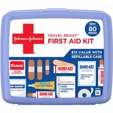 Johnson & Johnson Travel Ready First Aid Kit 80 x Piece(s) - 5.5" Height x 6.3" Width x 1.7" Depth - Plastic Case - Blue - 1 Each