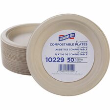 Genuine Joe 6" Compostable Plates Breakroom, Office - Disposable - 6" Diameter - White, Natural - Sugarcane Body - 50 / Pack