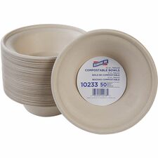 Genuine Joe 12 oz Compostable Bowls Breakroom, Office - Disposable - White, Natural - Sugarcane Body - 50 / Pack