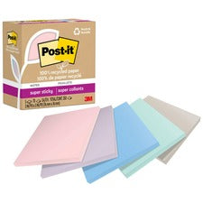 Post-it® Recycled Super Sticky Notes 70 - 3" Flag/Note Width x 3" Flag/Note Length - Square - 70 Sheets per Pad - Wanderlust Pastels - Adhesive - Recycled - 5 / Pack