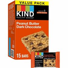 KIND Healthy Grains Bars Trans Fat Free, Gluten-free, Low Sodium, Cholesterol-free - Peanut Butter Dark Chocolate - 1.20 oz - 15 / Box