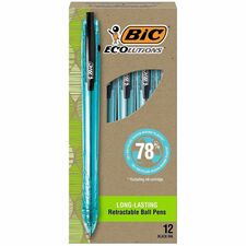 BIC Ecolutions Ballpoint Pen 1 mm Medium Pen Point - Refillable - Retractable - Black Ink - Semi Clear Barrel - 1 Dozen