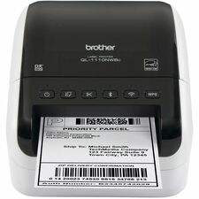 Brother QL-1110NWB Desktop Direct Thermal Printer - Monochrome - Label Print - Fast Ethernet - USB - Bluetooth - Wireless LAN - White, Glossy Black 118.11" Print Length x 4" Print Width - 4.33 in/s Mono - 1.2 lps Mono - 300 dpi - 4.08" Label Width - For P