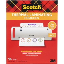 Scotch Laminating Pouch Laminating Pouch/Sheet Size: 8.90" Width x 11.40" Length x 3 mil Thickness - for Laminator, Document, Award, Sign, Calendar, Certificate, Artwork, Schedule - Double Sided - Clear - 50 / Pack