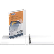 QuickFit Round Ring Unique Binder 5/8" Binder Capacity - Letter - 8 1/2" x 11" Sheet Size - 100 Sheet Capacity - Fastener(s): Round Ring - Pocket(s): 2, Internal - Vinyl - White - Recycled - Print-transfer Resistant, Exposed Rivet - 1 Each
