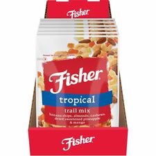 Fisher Tropical Trail Mix No Artificial Color, Resealable Bag - Banana, Almond, Cashew, Pineapple, Mango - 1 Serving Bag - 3.50 oz - 6 / Carton