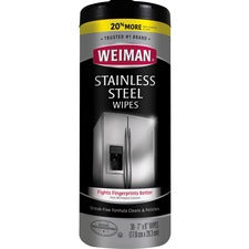 Weiman Stainless Steel Wipes Streak-free, Fingerprint Resistant, Dust Resistant, Dirt Resistant, Pre-moistened, Grease Resistant, pH Neutral - White - 30/Tub - 1 Each