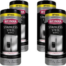 Weiman Stainless Steel Wipes Streak-free, Fingerprint Resistant, Dust Resistant, Dirt Resistant, Pre-moistened, Grease Resistant, pH Neutral - White - 30/Tub - 4 / Carton