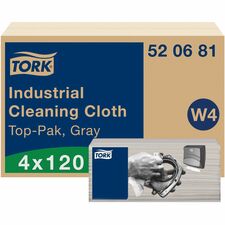 TORK Industrial Cleaning Cloth Gray W4 1 Ply - 13.98" Width x 16.34" Length - Textured - Gray - Cellulose, Polyester, Polypropylene - 120/Pack - 4 / Carton