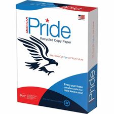 American Pride Recycled Copy Paper - White Letter - 8 1/2" x 11" - 20 lb Basis Weight - Sustainable Forestry Initiative (SFI) - White - 500 Sheets per Ream - 10 / Carton