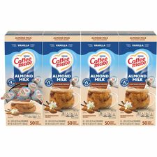 Coffee mate Almond Milk Vanilla Plant-Based Liquid Creamer Singles Natural Vanilla Almond Milk Flavor - 0.38 fl oz (11 mL) - 50/Box - 4 / Carton