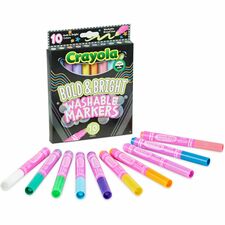 Crayola Bright/Bold Broad Line Markers Broad Conical Marker Point - Washable - Assorted Ink - Water Based - Assorted Barrel - 10 / Pack