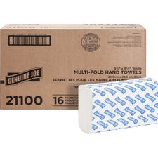 Genuine Joe Multifold Towels 1 Ply - Multifold - 9.20" Width x 9.40" Length - White - Fiber - 250/Pack - 1280 / Pallet