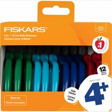 Fiskars 5" Blunt-tip Kids Scissors Safety Edge Blade - Blunted Tip - Green, Turquoise, Blue, Red - 12 / Pack