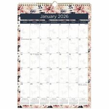 Blueline Abstract Floral Monthly Wall Calendar Monthly - 12 Month - January 2026 to December 2026 - 1 Month Single Page Layout - 17" x 12" Sheet Size - Wire Bound - Wall Mount - Abstract Floral - Chipboard - Dated Planning Page, Daily Block, Reference Cal