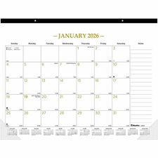 Blueline Classic Gold Monthly Desk Pad Calendar Monthly - 12 Month - January 2026 to December 2026 - 1 Month Single Page Layout - 17" x 22" Sheet Size - Desk Pad - Clear, White - Chipboard, Vinyl - Dated Planning Page, Daily Block, Reference Calendar, Tea