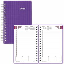 Brownline DuraFlex Daily Appointment Planner Daily, Monthly - 12 Month - January 2026 to December 2026 - 7:00 AM to 7:30 PM - Half-hourly - 1 Day Single Page Layout - 2 Month Double Page Layout - 5" x 8" Sheet Size - Twin Wire - Purple - Poly - Durable, A