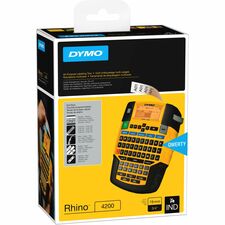 Dymo Rhino 4200 Label Maker Thermal Transfer - 0.59 in/s Mono - Label, Tape - 0.24" , 0.35" , 0.47" , 0.75" - LCD Screen - Battery - 6 Batteries Supported - AA - Alkaline - Black, Yellow - QWERTY, Barcode Printing, Hot Key - for Factory, Office, Home, Ind
