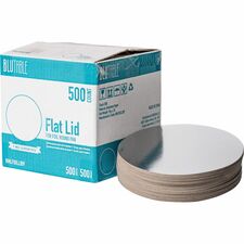 BluTable 9" Round Foil Pan Flat Board Lids Round - White, Silver - 500 / Carton