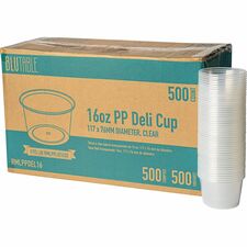 BluTable 16 oz Round Deli Tub Containers Food, Food Storage - Microwave Safe - Clear - Round - 500 / Carton