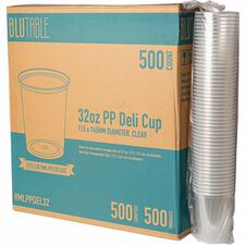 BluTable 32 oz Round Deli Tub Containers Food, Food Storage - Microwave Safe - Clear - Round - 500 / Carton