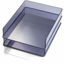 Officemate Stackable Letter Trays, Made from Recycled Bottles, 2PK 2 Compartment(s) - 2.80" Height x 12.80" Width x 10.20" Depth - Desktop - Stackable - Translucent Gray - Plastic - 2/Set - 1 Each