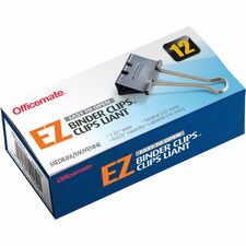 Officemate Binder Clip Medium - 4.8" Length x 2.4" Width - 0.63" Size Capacity - for Binder - Gray - 12 / Box