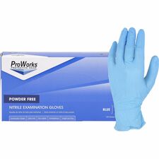 ProWorks Nitrile Powder-Free Exam Gloves 4 mil Thickness x 9.50" Glove Length - Small Size - For Right/Left Hand - Nitrile - Blue - Comfortable, Latex-free, Non-sterile - For Industrial, Food Service, Construction, First Responder/Defense, Healthcare, Hos
