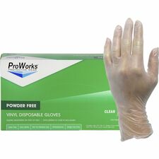ProWorks Vinyl Powder-Free Industrial Gloves 3 mil Thickness x 9" Glove Length - Large Size - Vinyl - Clear - Non-sterile - For Industrial, Food Processing, Construction, Food Service, Hospitality, General Purpose - 100/Box - 10 / Carton