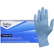 ProWorks NPF Nitrile Powder Free Exam Gloves 5.5 mil Thickness x 9.50" Glove Length - Large Size - For Right/Left Hand - Synthetic Nitrile Rubber - Blue - Non-sterile, Latex-free, Odor-free, Puncture Resistant, Tear Resistant, Chemical Resistant, Textured
