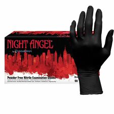 NIGHT ANGEL Nitrile Powder Free Exam Glove 4 mil Thickness x 9.40" Glove Length - X-Large Size - For Right/Left Hand - Nitrile - Black - Latex-free, Soft, Flexible, Non-sterile, Textured - For Examination, Tattoo Studio, Cosmetology, Law Enforcement, Corr