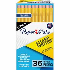 Paper Mate SharpWriter Mechanical Pencils, 0.7mm, HB #2 led 0.7 mm Graphite Lead - # 2.5 - Classic Yellow Plastic Barrel - 36 / Box
