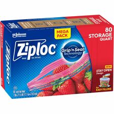 Ziploc® Stand-Up Storage Bags 1 quart Capacity - Blue - Kitchen, Storage - 80 / Box