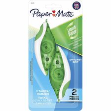 Paper Mate DryLine Grip Correction Tape 0.20" Tape Width x 27.80 ft Tape Length - Green, White, Transparent Dispenser - Smooth, Mess-free, Swivel Tip, Ergonomic, Tear Resistant - White - 2 / Pack