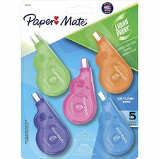 Paper Mate Dryline Mini Grip Correction Tape 0.20" Tape Width x 16.40 ft Tape Length - White Tape - Assorted Dispenser - Break Resistant, Mess-free - White - 5 / Pack