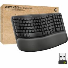 Logitech Wave Keys for Business Ergonomic Keyboard Wireless Connectivity - Bluetooth - 5.1 - 32.81 ft - USB Type A Interface - Windows, Mac OS, ChromeOS - Computer - PC, Mac - AAA Battery Size Supported - Graphite