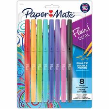 Paper Mate Flair DUAL Pens, Brush & Medium Tips (0.7mm) 0.7 mm Medium Pen Point - Assorted Ink - 8 / Pack