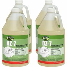 Zep Commercial DZ-7 Neutral Disinfectant Cleaner 128 fl oz (4 quart) - Neutral Scent - Virucidal, Bactericide, Fungicide, Mildewstatic, pH Neutral, Phosphate-free, Butyl-free, APE-free - Yellow - 4 / Carton