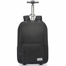 Solo Bleecker Carrying Case (Rolling Backpack) for 15.6" Notebook - Black Bacterial Resistant, Water Resistant - rPET Polyester Body - Shoulder Strap, Telescoping Handle - 19" Height x 12.5" Width x 8" Depth - 7.66 gal Volume Capacity